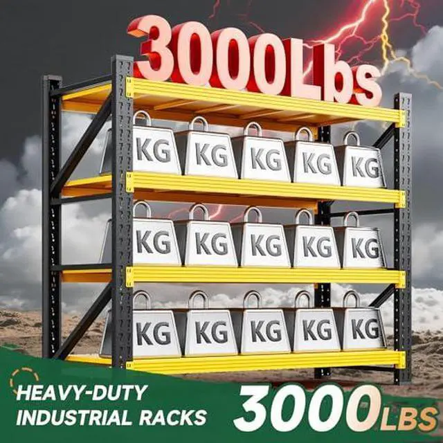 Alt view image 3 of 7 - 3000LBS Heavy Duty Storage Shelves,70" H Metal Garage Shelving Units,4 Tier Large Tall Industrial Shelving,Adjustable Utility Rack Shelf for Warehouse,Basement (Yellow, 48" W x 24" D x 70" H)