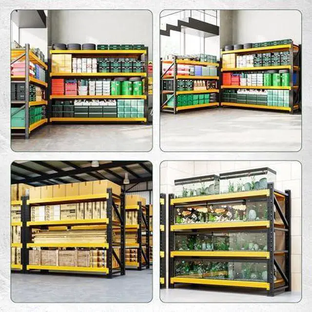 Alt view image 6 of 7 - 3000LBS Heavy Duty Storage Shelves,70" H Metal Garage Shelving Units,4 Tier Large Tall Industrial Shelving,Adjustable Utility Rack Shelf for Warehouse,Basement (Yellow, 48" W x 24" D x 70" H)