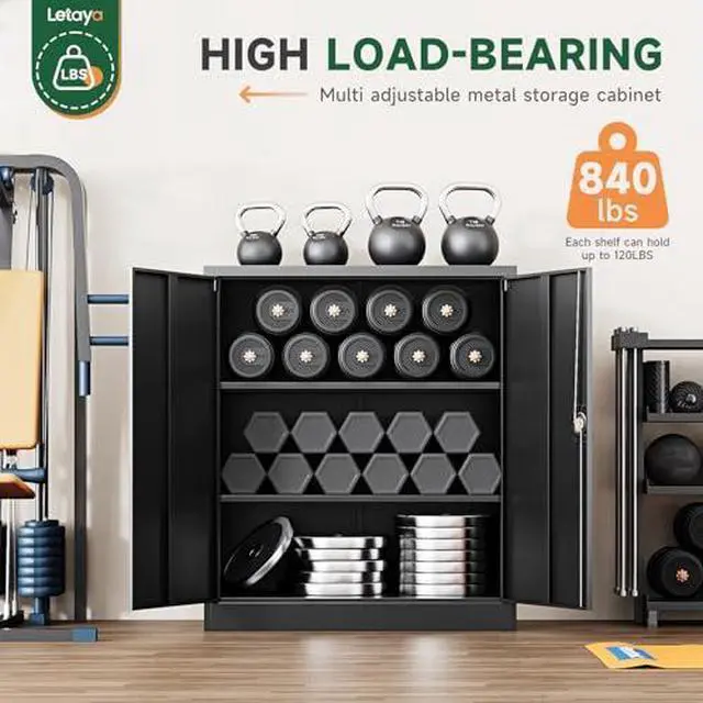 Alt view image 6 of 7 - Metal Storage Cabinets with Lock Door,2 Adjustable Shelves Organizer Steel Storage Cabinets for Home,Office,Warehouse,Garage,Employee Lockers(Black)