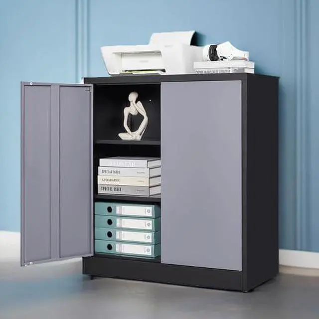 Alt view image 5 of 7 - Metal Storage Cabinets with Lock Door,2 Adjustable Shelves Organizer Steel Storage Cabinets for Home,Office,Warehouse,Garage,Employee Lockers(Black Gray)