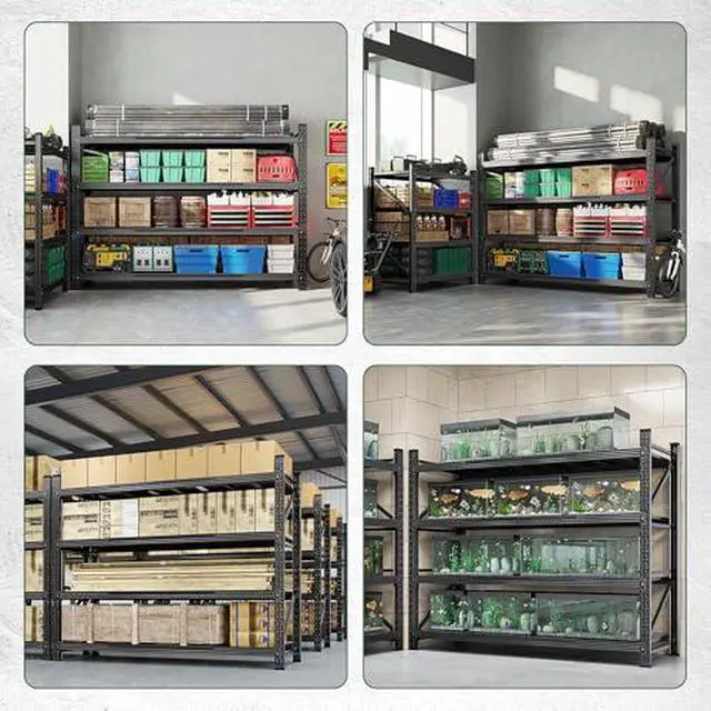 Alt view image 6 of 7 - 71.3" W Metal Storage Shelves,5000LBS Heavy Duty Garage Shelving Units, 4 Tier Adjustable Utility Rack Shelf,Large Industrial Shelves,for Shop,Warehouse,Black (71.3" W x 24" D x 70" H)