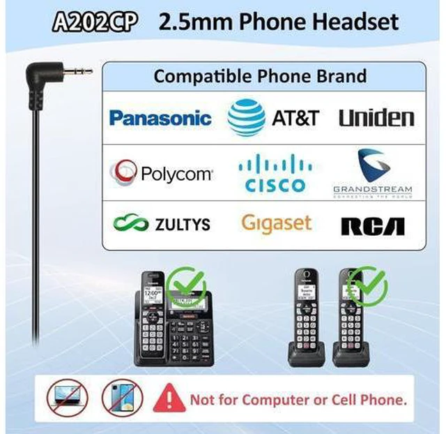 Alt view image 2 of 7 - Phone Headset 2.5mm with Noise Canceling Mic & Volume Control Ultra Comfort Telephone Headset for Panasonic Vtech AT&T Uniden Gigaset Cisco RCA Grandstream Cordless Landline Office Phones