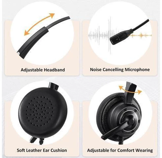 Alt view image 4 of 7 - Phone Headset 2.5mm with Noise Canceling Mic & Volume Control Ultra Comfort Telephone Headset for Panasonic Vtech AT&T Uniden Gigaset Cisco RCA Grandstream Cordless Landline Office Phones