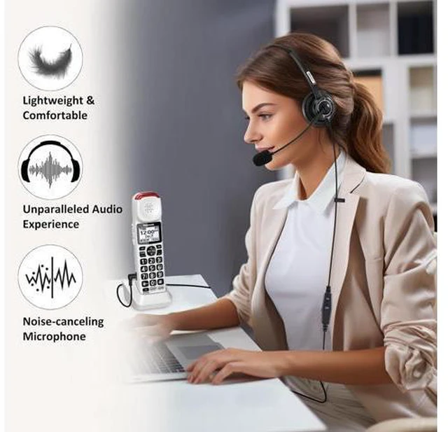 Alt view image 3 of 7 - Phone Headset 2.5mm with Noise Canceling Mic & Volume Control Ultra Comfort Telephone Headset for Panasonic Vtech AT&T Uniden Gigaset Cisco RCA Grandstream Cordless Landline Office Phones