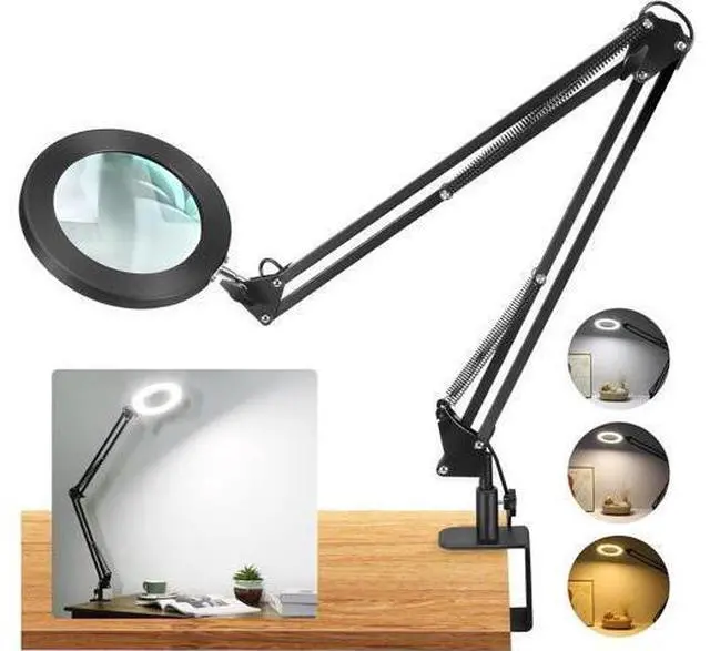 Main image of Large 10X Magnifying Glass with Light, 5 in Real Glass Stand Lighted Magnifier, 3 Color Modes Steepless Dimmable LED Magnifying Desk Lamp with Clamp, Hands Free for Close Work Crafts Hobby