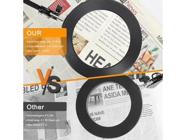 Alt view image 5 of 7 - Large 10X Magnifying Glass with Light, 5 in Real Glass Stand Lighted Magnifier, 3 Color Modes Steepless Dimmable LED Magnifying Desk Lamp with Clamp, Hands Free for Close Work Crafts Hobby