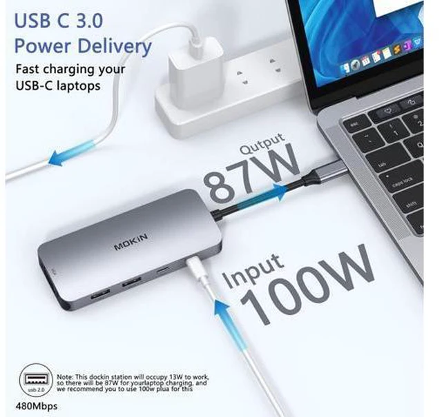 Alt view image 3 of 12 - USB C Docking Station Dual HDMI, MOKiN Docking Station 3 Monitors, Displayport, VGA, 100W PD Charging, 2USB A 2.0, USB C 2.0 Ports Multiport Adapter, 8 in 1 USB C Hub for Dell, HP, Lenovo Thinkpad