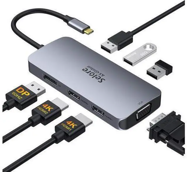 Main image of USB C to Dual HDMI Adapter,7 in 1 USB C Docking Station to Dual HDMI Displayport VGA Adapter,USB C to 3USB 2.0, Multi Monitor Adapter for Dell XPS 13 15,Lenovo Yoga,Huawei Matebook X pro,etc