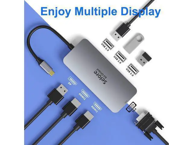 Alt view image 2 of 7 - USB C to Dual HDMI Adapter,7 in 1 USB C Docking Station to Dual HDMI Displayport VGA Adapter,USB C to 3USB 2.0, Multi Monitor Adapter for Dell XPS 13 15,Lenovo Yoga,Huawei Matebook X pro,etc
