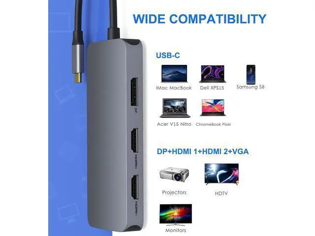Alt view image 7 of 7 - USB C to Dual HDMI Adapter,7 in 1 USB C Docking Station to Dual HDMI Displayport VGA Adapter,USB C to 3USB 2.0, Multi Monitor Adapter for Dell XPS 13 15,Lenovo Yoga,Huawei Matebook X pro,etc