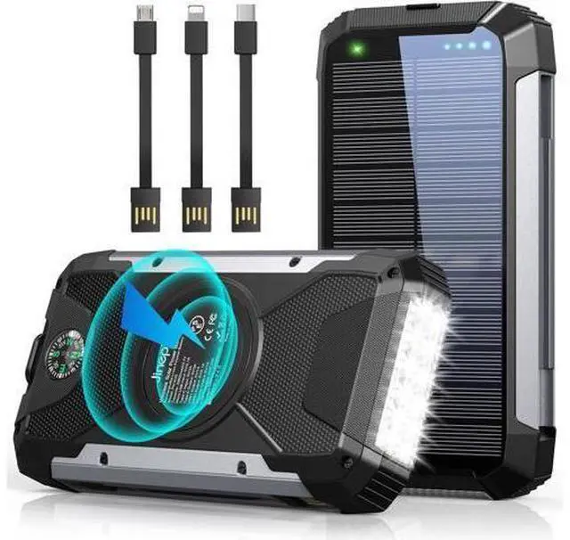 Main image of Solar Charger 38600mAh,Solar Power Bank Wireless Portable Charger Built in 3 Cables External Battery Pack Waterproof with 4 Outputs 2 Inputs USB C 15 W 5V/3A Battery Bank with Camping Light Compass
