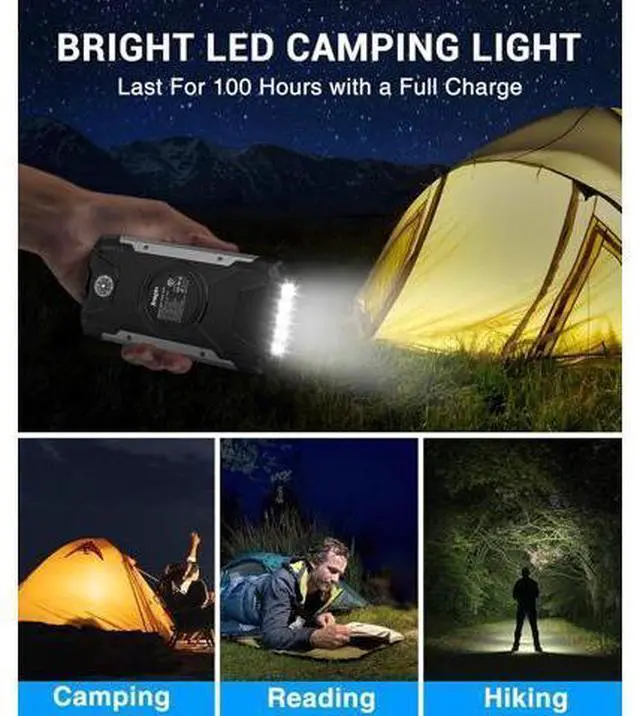 Alt view image 5 of 14 - Solar Charger 38600mAh,Solar Power Bank Wireless Portable Charger Built in 3 Cables External Battery Pack Waterproof with 4 Outputs 2 Inputs USB C 15 W 5V/3A Battery Bank with Camping Light Compass