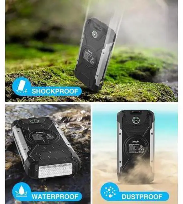 Alt view image 6 of 14 - Solar Charger 38600mAh,Solar Power Bank Wireless Portable Charger Built in 3 Cables External Battery Pack Waterproof with 4 Outputs 2 Inputs USB C 15 W 5V/3A Battery Bank with Camping Light Compass