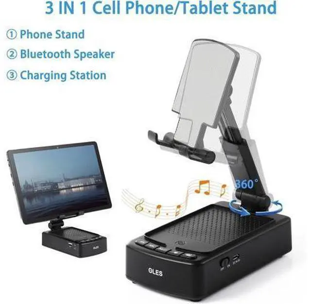 Alt view image 2 of 6 - Gifts for Men, OLES Mobile Phone Stand with Bluetooth for Him Dad Women Who Want Nothing, Adjustable Tablet Holder with Wireless Speaker, Tech Gadgets for Table Desk, Unique Ideal