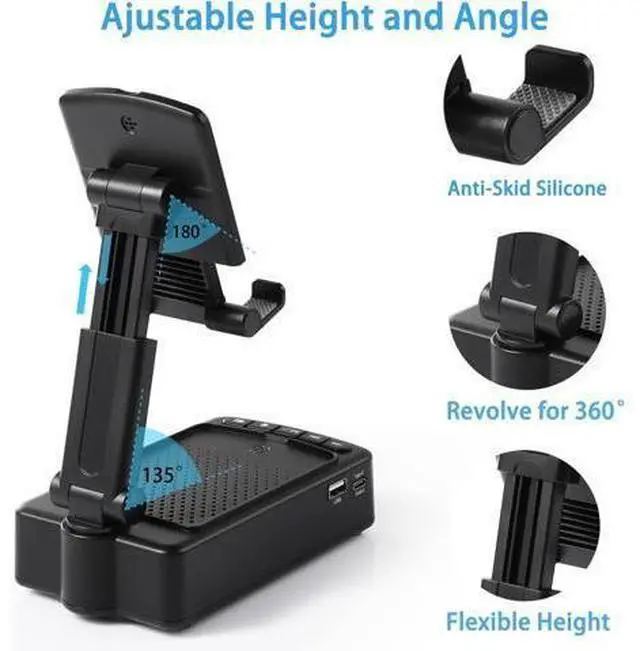 Alt view image 4 of 6 - Gifts for Men, OLES Mobile Phone Stand with Bluetooth for Him Dad Women Who Want Nothing, Adjustable Tablet Holder with Wireless Speaker, Tech Gadgets for Table Desk, Unique Ideal