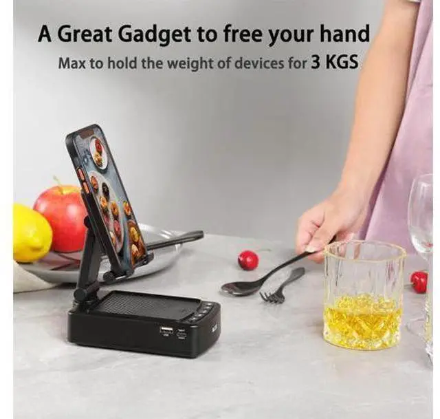 Alt view image 5 of 6 - Gifts for Men, OLES Mobile Phone Stand with Bluetooth for Him Dad Women Who Want Nothing, Adjustable Tablet Holder with Wireless Speaker, Tech Gadgets for Table Desk, Unique Ideal