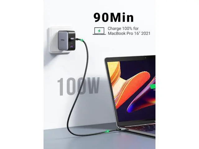 Alt view image 2 of 7 - UGREEN USB C to USB C Cable 2-Pack 3.3 ft. , 100W USB C Charger Cable for iPhone 15/15 Plus/15 Pro/15 Pro Max, MacBook Pro, iPad Pro, Dell XPS, Samsung Galaxy S24/S23/S22 Ultra, Switch, Pixel, Black