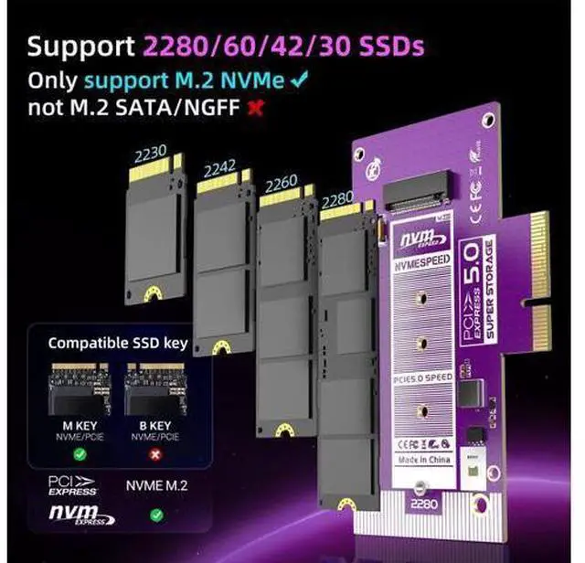 Alt view image 3 of 7 - PCIe 5.0 4X to M.2 NVMe Adapter Card - Aluminum Heatsink for Gen5 SSDs, 128Gbps PCIe 5.0 X4/ X8/ X16 Slot