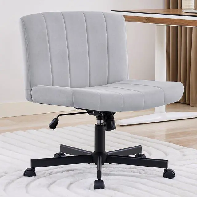 Main image of amseatec Criss Cross Chair, Wide Cross Legged Desk Chair with Wheels, Comfy Fabric Vanity Chair for Home Office, Adjustable Armless Swivel Task Chair with 90115°Tilt300Lbs/Gray