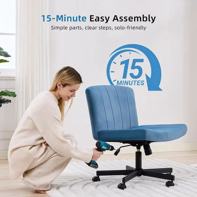 Alt view image 7 of 7 - amseatec Criss Cross Chair, Wide Cross Legged Desk Chair with Wheels, Comfy Fabric Vanity Chair for Home Office, Adjustable Armless Swivel Task Chair with 90115°Tilt300Lbs/Navy