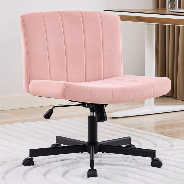 Main image of amseatec Criss Cross Chair, Wide Cross Legged Desk Chair with Wheels, Comfy Fabric Vanity Chair for Home Office, Adjustable Armless Swivel Task Chair with 90115°Tilt300Lbs/Pink