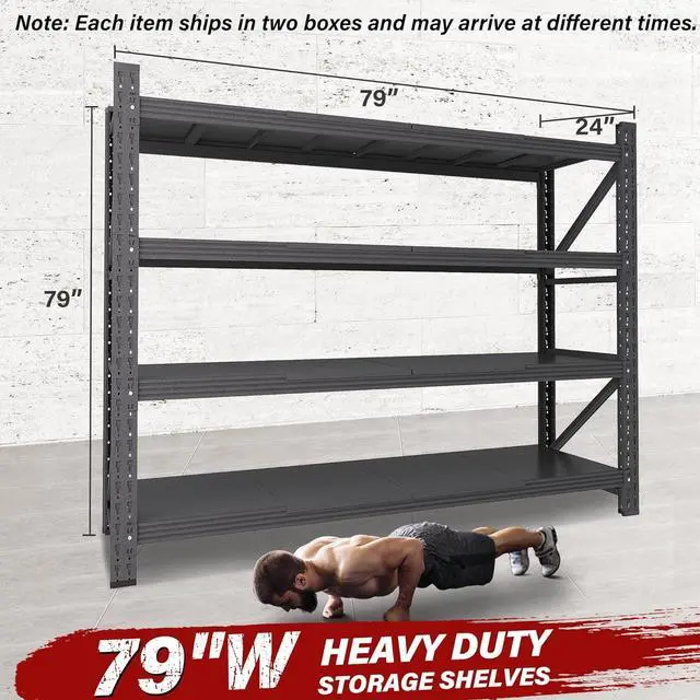 Alt view image 2 of 7 - 6000LBS Heavy Duty Garage Shelving Units,79" Wide & Deep Storage Shelves,Black Metal Garage Shelves,Large Storage Rack,Steel Shelf,Industrial Shelving for Shop,Warehouse,Basement,79" W x 24" D x 79" H