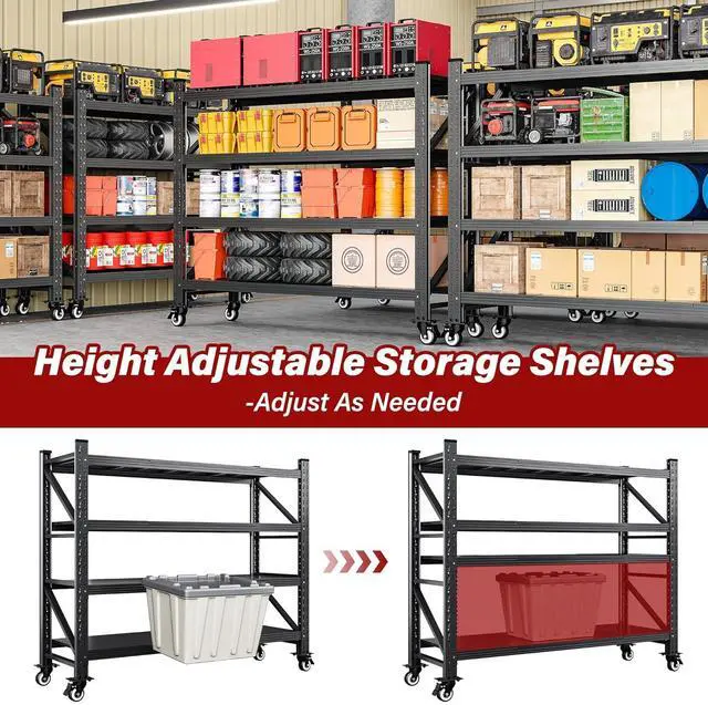 Alt view image 7 of 7 - 75.6" Tall Storage Shelves with Wheels,Rolling Heavy Duty Garage Shelving Units,Black Metal Garage Shelves,Deep Steel Shelf,Wide Large Storage Rack,Industrial Shelving for Shop,Warehouse,Basement