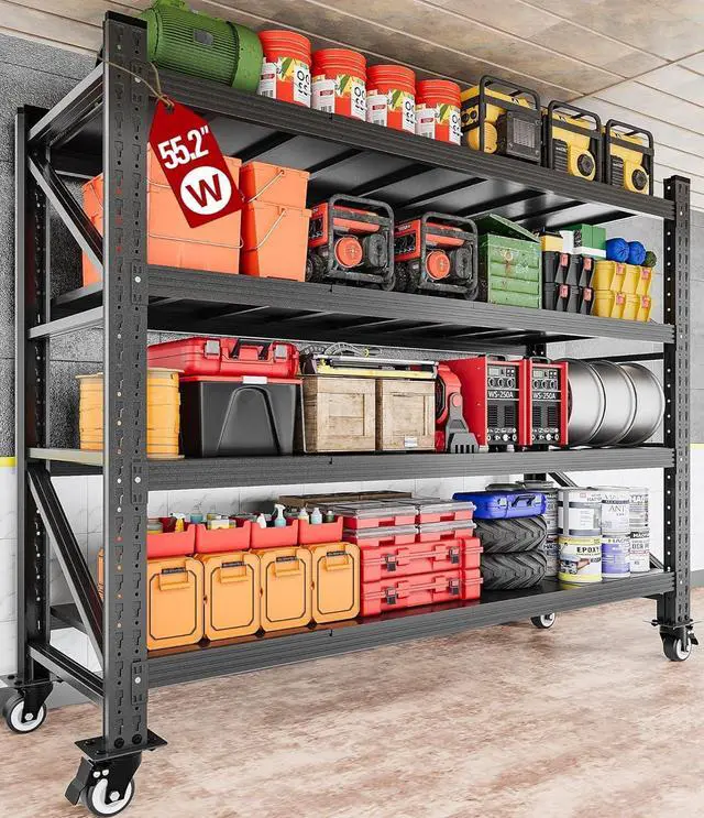 Main image of 75.6" Tall Storage Shelves with Wheels,Rolling Heavy Duty Garage Shelving Units,Black Metal Garage Shelves,Deep Steel Shelf,Wide Large Storage Rack,Industrial Shelving for Shop,Warehouse,Basement
