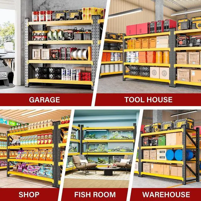 Alt view image 5 of 7 - 48" Wide Heavy Duty Garage Shelving Units,3000LBS Deep Storage Shelves,Yellow Metal Garage Shelves,Large Storage Rack,Steel Shelf,Industrial Shelving for Shop,Warehouse,Basement,48" W x 24" D x 70" H