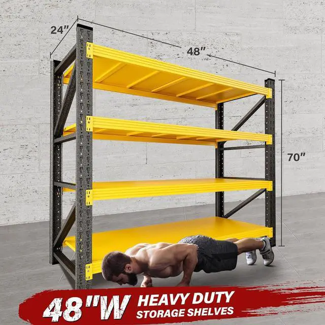 Alt view image 2 of 7 - 48" Wide Heavy Duty Garage Shelving Units,3000LBS Deep Storage Shelves,Yellow Metal Garage Shelves,Large Storage Rack,Steel Shelf,Industrial Shelving for Shop,Warehouse,Basement,48" W x 24" D x 70" H