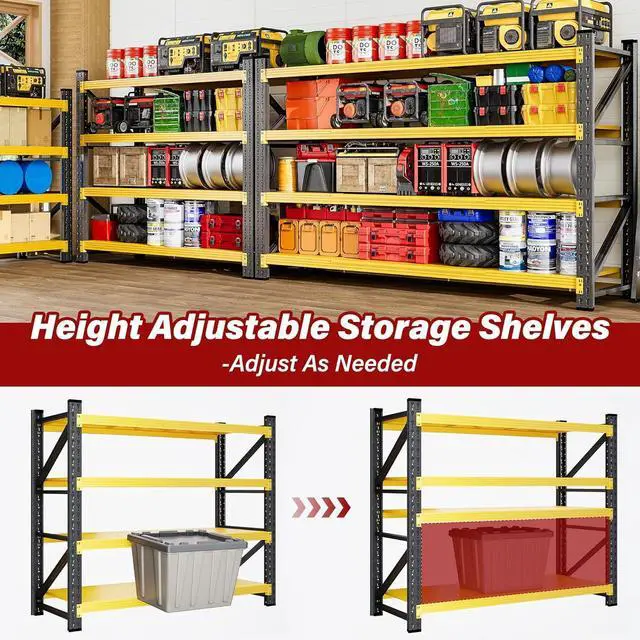 Alt view image 6 of 7 - 48" Wide Heavy Duty Garage Shelving Units,3000LBS Deep Storage Shelves,Yellow Metal Garage Shelves,Large Storage Rack,Steel Shelf,Industrial Shelving for Shop,Warehouse,Basement,48" W x 24" D x 70" H