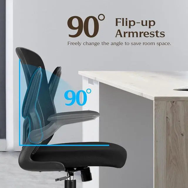 Alt view image 7 of 7 - Office Desk Chairs, Ergonomic PC Desk Chair with Wheels, Adjustable Lumbar Support and Height, Swivel Computer Chair with Flip-up Armrests, Ergo Mesh Backrest for Working (Black)