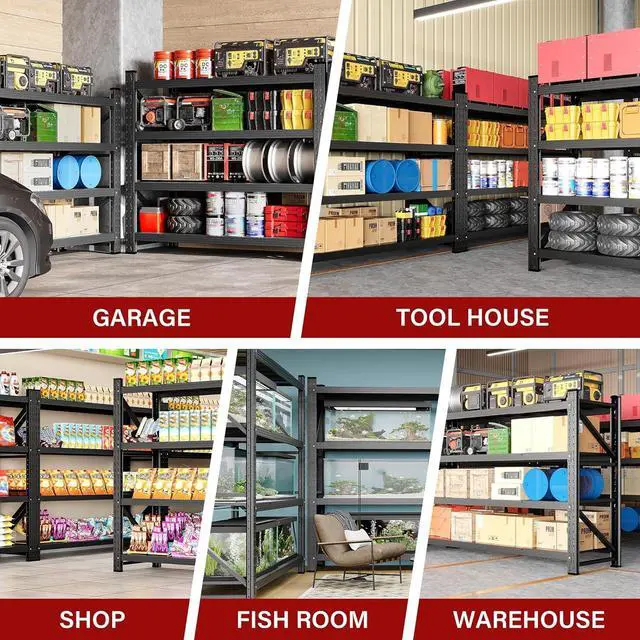 Alt view image 5 of 7 - 6000LBS Heavy Duty Garage Shelving Units,79" Wide & Deep Storage Shelves,Black Metal Garage Shelves,Large Storage Rack,Steel Shelf,Industrial Shelving for Shop,Warehouse,Basement,79" W x 24" D x 79" H