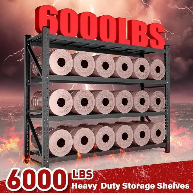 Alt view image 3 of 7 - 6000LBS Heavy Duty Garage Shelving Units,79" Wide & Deep Storage Shelves,Black Metal Garage Shelves,Large Storage Rack,Steel Shelf,Industrial Shelving for Shop,Warehouse,Basement,79" W x 24" D x 79" H