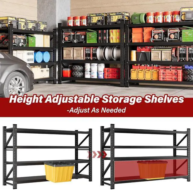 Alt view image 6 of 7 - 6000LBS Heavy Duty Garage Shelving Units,79" Wide & Deep Storage Shelves,Black Metal Garage Shelves,Large Storage Rack,Steel Shelf,Industrial Shelving for Shop,Warehouse,Basement,79" W x 24" D x 79" H