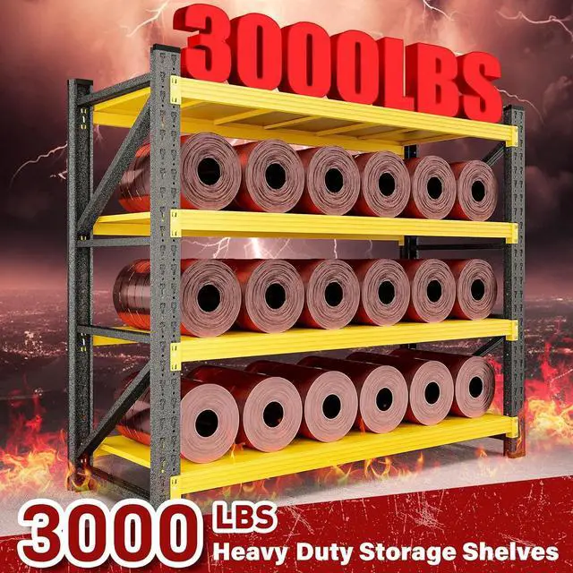 Alt view image 3 of 7 - 48" Wide Heavy Duty Garage Shelving Units,3000LBS Deep Storage Shelves,Yellow Metal Garage Shelves,Large Storage Rack,Steel Shelf,Industrial Shelving for Shop,Warehouse,Basement,48" W x 24" D x 70" H