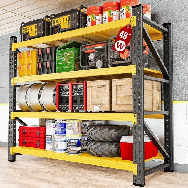 Main image of 48" Wide Heavy Duty Garage Shelving Units,3000LBS Deep Storage Shelves,Yellow Metal Garage Shelves,Large Storage Rack,Steel Shelf,Industrial Shelving for Shop,Warehouse,Basement,48" W x 24" D x 70" H