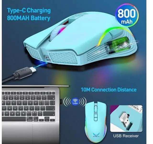 Alt view image 2 of 7 - DIXSG Rechargeable Wireless Gaming Mouse, RGB LED Backlit Mouse with 4 Adjustable DPI, 7 Button, 2.4G USB Optical Gaming Ergonomic Computer Mice for Laptop PC Gamer Computer Desktop (Green) giyqxHw