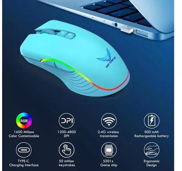 Alt view image 7 of 7 - DIXSG Rechargeable Wireless Gaming Mouse, RGB LED Backlit Mouse with 4 Adjustable DPI, 7 Button, 2.4G USB Optical Gaming Ergonomic Computer Mice for Laptop PC Gamer Computer Desktop (Green) giyqxHw