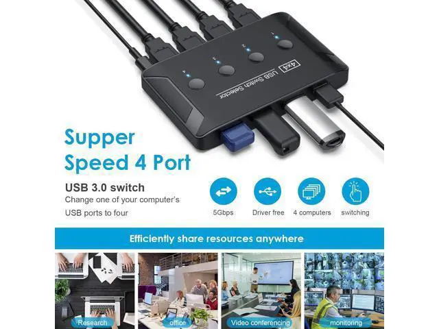 Alt view image 4 of 6 - 4 Ports USB 3.0 Switch 4 in 4 Out, Premium USB Switcher Computers Sharing 4 USB Devices for Keyboard Mouse Printer Scanner, Peripheral Switcher Box Compatible with Mac/Windows/Linux giyqxHw