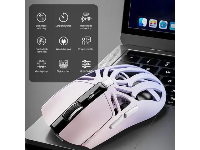 Alt view image 2 of 7 - DIXSG Wireless Gaming Mouse, 10000 DPI, Tri-Mode 2.4GHz/Bluetooth/Wired Mouse, 6 Buttons, Digital Display, Silent Mice, Rechargeable, Customizable Macro and RGB Backlight for PC/Mac/Laptop (Purple)