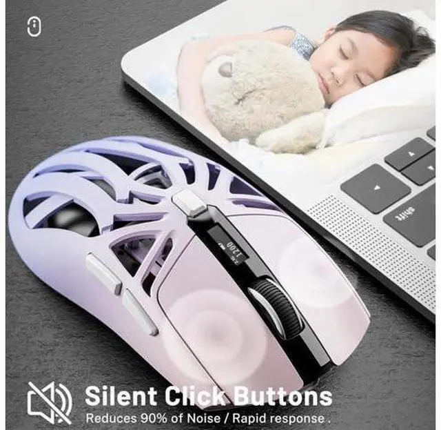 Alt view image 3 of 7 - DIXSG Wireless Gaming Mouse, 10000 DPI, Tri-Mode 2.4GHz/Bluetooth/Wired Mouse, 6 Buttons, Digital Display, Silent Mice, Rechargeable, Customizable Macro and RGB Backlight for PC/Mac/Laptop (Purple)