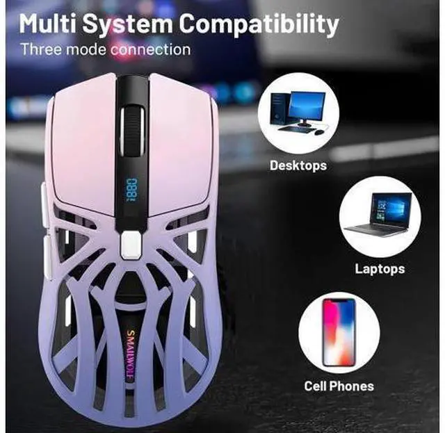Alt view image 4 of 7 - DIXSG Wireless Gaming Mouse, 10000 DPI, Tri-Mode 2.4GHz/Bluetooth/Wired Mouse, 6 Buttons, Digital Display, Silent Mice, Rechargeable, Customizable Macro and RGB Backlight for PC/Mac/Laptop (Purple)