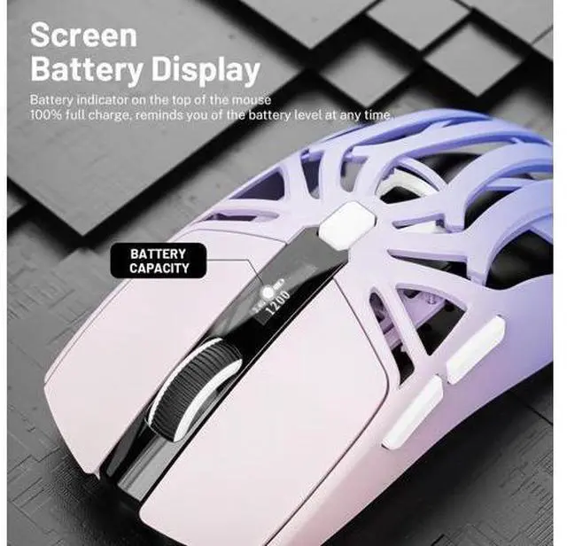Alt view image 6 of 7 - DIXSG Wireless Gaming Mouse, 10000 DPI, Tri-Mode 2.4GHz/Bluetooth/Wired Mouse, 6 Buttons, Digital Display, Silent Mice, Rechargeable, Customizable Macro and RGB Backlight for PC/Mac/Laptop (Purple)
