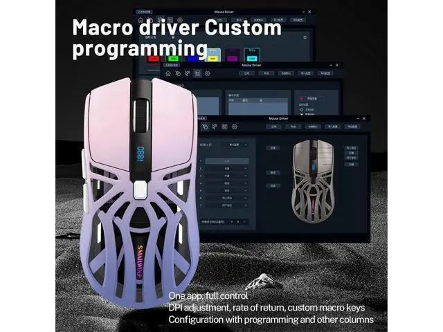 Alt view image 5 of 7 - DIXSG Wireless Gaming Mouse, 10000 DPI, Tri-Mode 2.4GHz/Bluetooth/Wired Mouse, 6 Buttons, Digital Display, Silent Mice, Rechargeable, Customizable Macro and RGB Backlight for PC/Mac/Laptop (Purple)