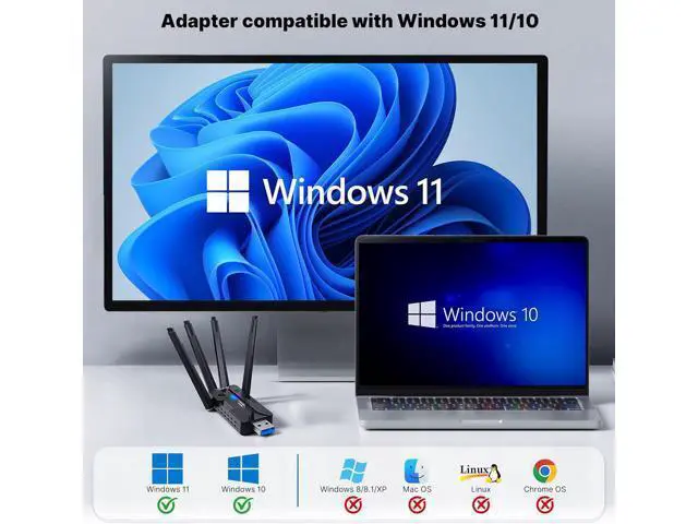 Alt view image 6 of 6 - DIXSG USB WiFi Adapter for PC WiFi Adapter 1800Mbps Max Speed 4 High-Gain WiFi Antennas Ultra-Long Range Signal Reception Wireless Wifi6 Adapter for Desktops&Laptops PC Dual-Network Card connectivity