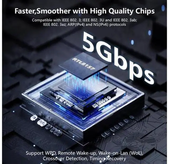 Alt view image 5 of 7 - DIXSG USB to Ethernet Adapter 5Gbps, Aluminum Driver Free USB-C to RJ45 5000Mbps Gigabit Ethernet LAN Network Adapter for i-Phone 16, iPad, Galaxy S25,Switch,Laptop, PC, MacBook,Windows, MacOS, Linux