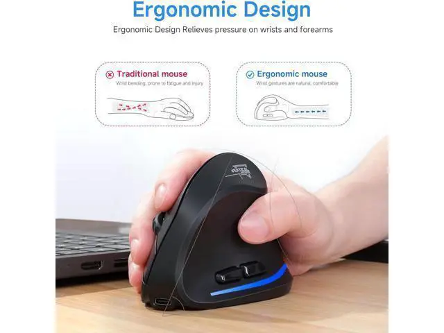 Alt view image 3 of 7 - DIXSG Ergonomic Wireless Mouse, Bluetooth Vertical Mouse with LED Light, Control Up to 3 Devices (BT5.0+BT5.0+2.4GHz), Adjustable DPI 2400/1600/1000, Bluetooth Mouse for PC, Laptop, Mac, Windows