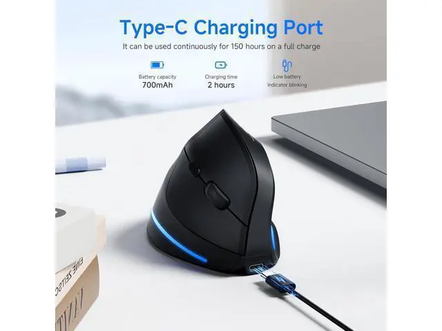 Alt view image 4 of 7 - DIXSG Ergonomic Wireless Mouse, Bluetooth Vertical Mouse with LED Light, Control Up to 3 Devices (BT5.0+BT5.0+2.4GHz), Adjustable DPI 2400/1600/1000, Bluetooth Mouse for PC, Laptop, Mac, Windows