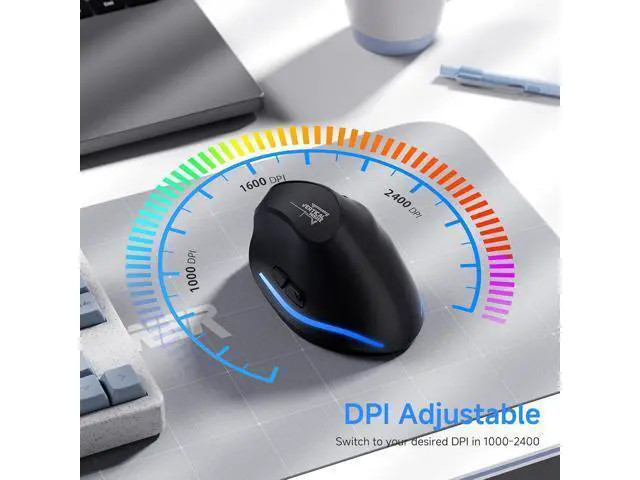Alt view image 5 of 7 - DIXSG Ergonomic Wireless Mouse, Bluetooth Vertical Mouse with LED Light, Control Up to 3 Devices (BT5.0+BT5.0+2.4GHz), Adjustable DPI 2400/1600/1000, Bluetooth Mouse for PC, Laptop, Mac, Windows